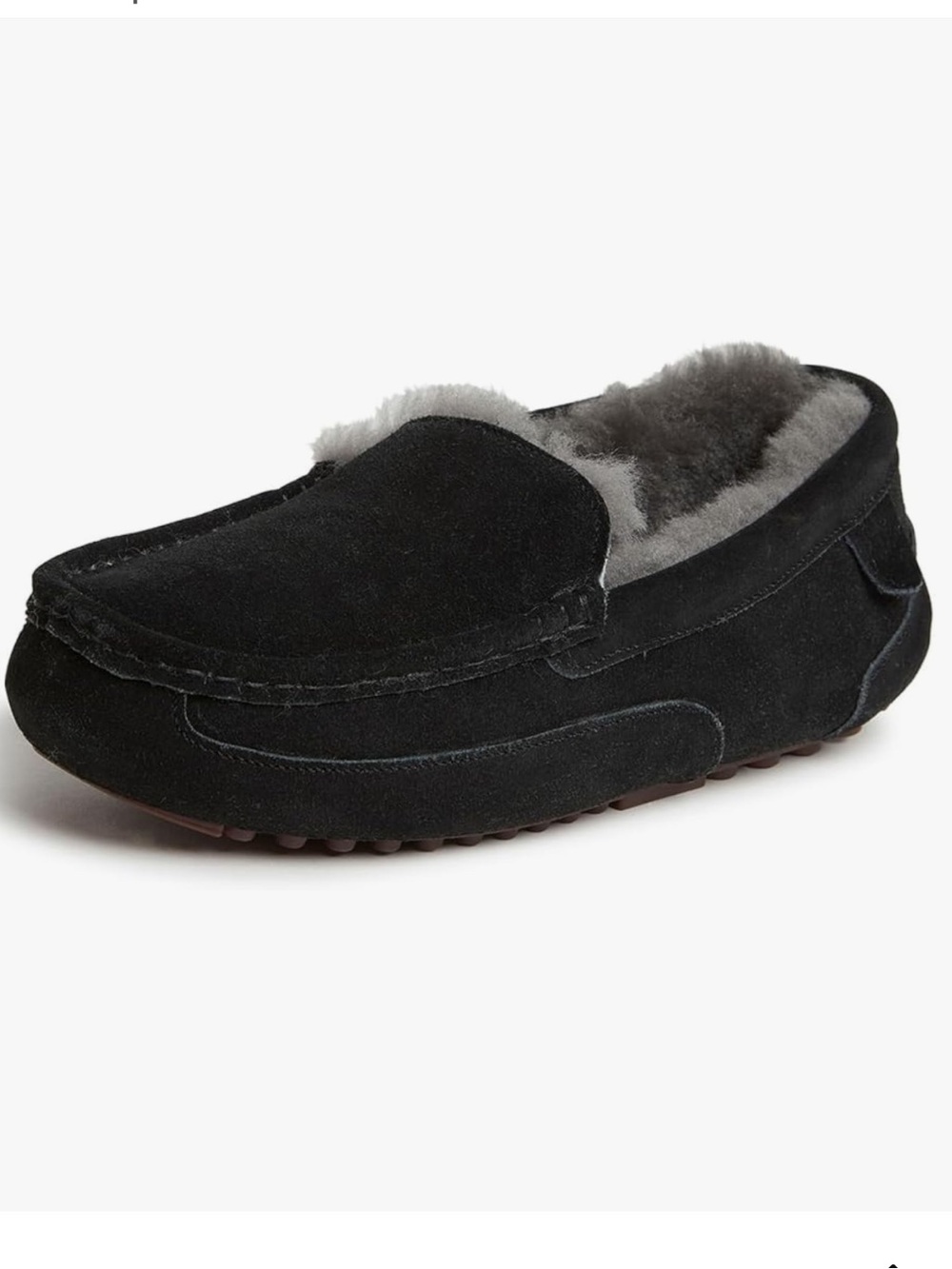Fireside by Dearfoams Mens Melbourne Genuine Shearling Moccasin Slippers - Black